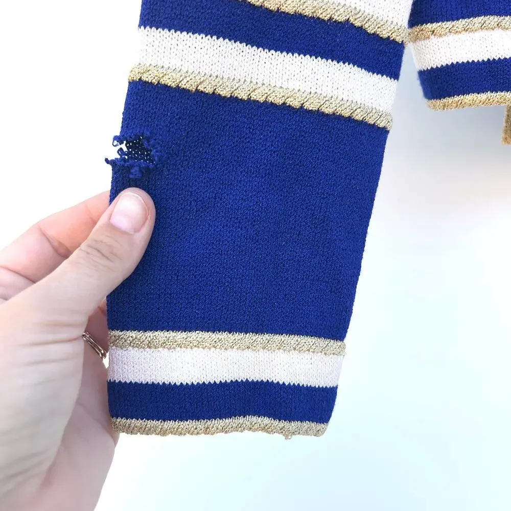 St. John Vintage Santana Knit Military Nautical Cropped Jacket Blazer 2 Blue - Picture 6 of 9